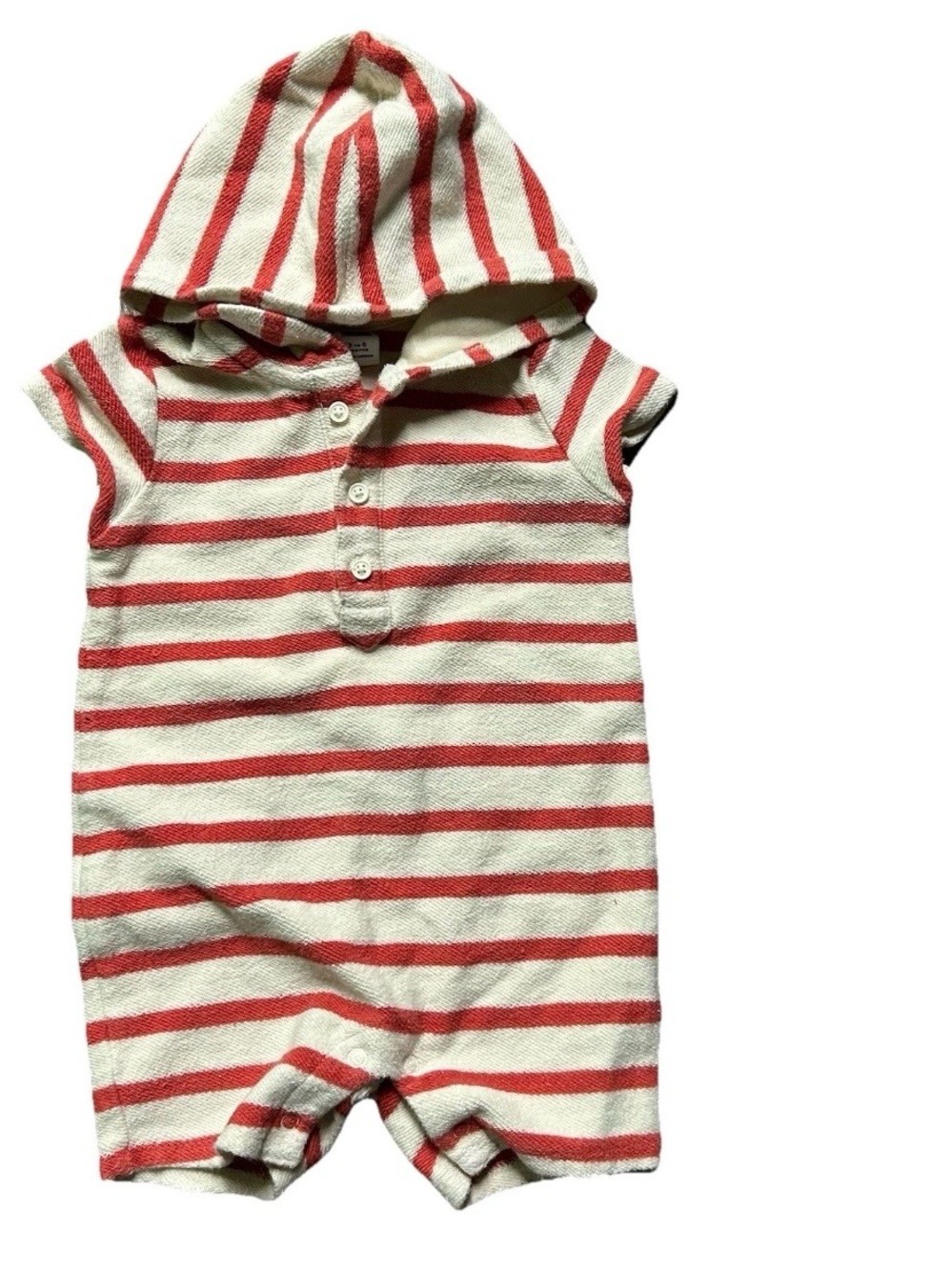 Baby Janie & Jack White Red Striped Hooded Romper Summer Beach Size 3-6 Months